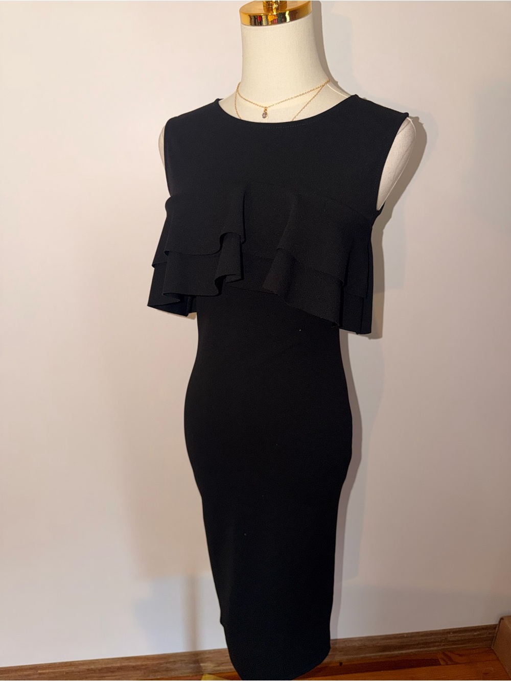 Elegant Black Ruffle Sheath Dress - Women